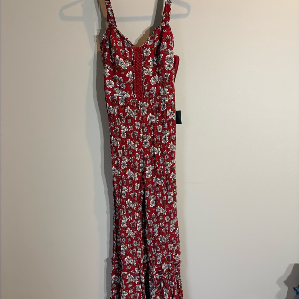 American Eagle Outfitters Red Floral Smocked Romper Jumpsuit